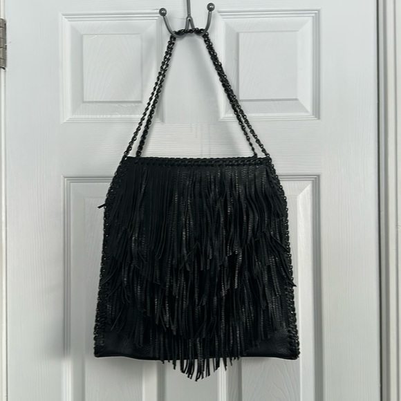 Vintage Handbags - Vintage Black Leather Tassel Purse - vtg western purse